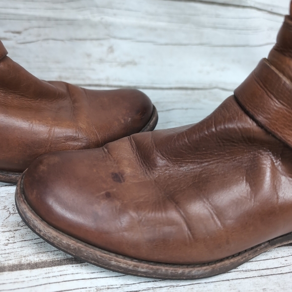 Frye Phillip Harness Boots Cognac Leather Women Size 9 - Picture 15 of 16